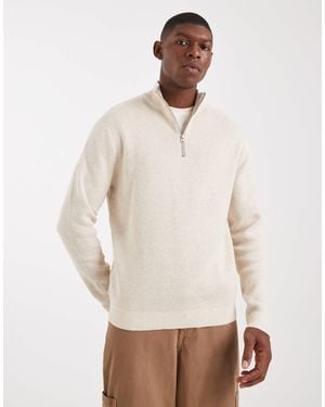 Only & Sons Half Zip Knitted Sweater - White