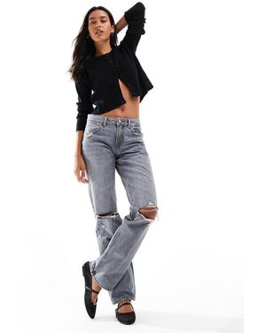 Stradivarius Jeans Met Rechte Pijpen, Lage Taille En Scheuren - Blauw