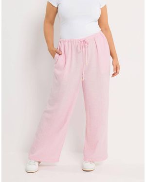 Yours Clothing Linen Look Wide Leg Trousers - Pink