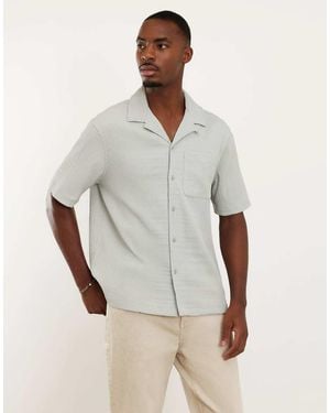 River Island Regular Fit Textured Short Sleeve Shirt - Natural