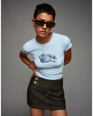 Bershka Short Sleeve T-shirt With Print - Grey