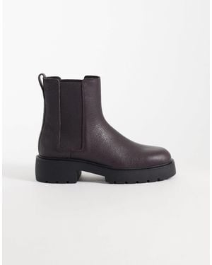 Calvin Klein Leder-chelsea-boots mit grober sohle - Schwarz