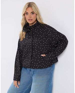 Yours Clothing Polka Dot Funnel Neck Bomber Jacket - Blue
