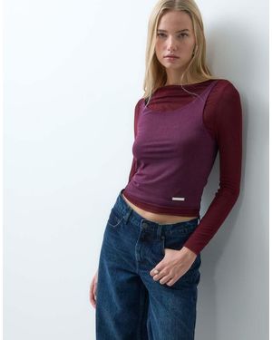 House Of Sunny Double Layer Long Sleeve Mesh Top - Purple