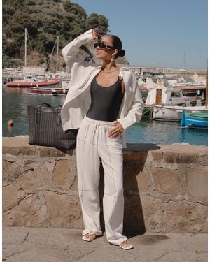 4th & Reckless X Luana Barron Genevive Black Embroidery Beach Pants - White
