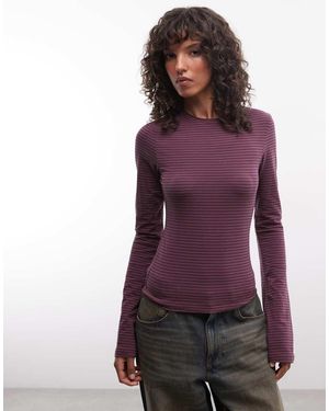Weekday Top A Maniche Lunghe Slim Fit A Righe Con Maniche Svasate - Viola