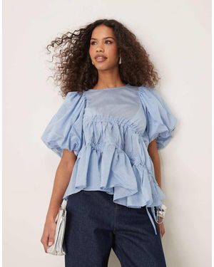 Ghospell Asymmetric Drawstring Top - Blue