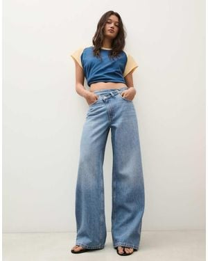 Bershka Wide-leg Cross-waist Jeans - Blue