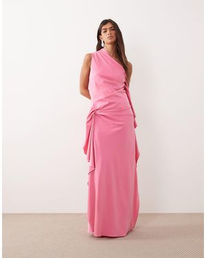 ARRANGE One Shoulder Draped Maxi Dress With Ruffles - Pink