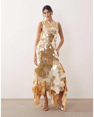 ARRANGE Embellished Sequin High Neck Maxi Dress - Natural