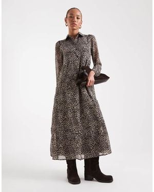 Wednesday's Girl Smudge Leopard Tiered Midaxi Dress - Grey