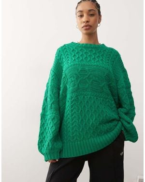 Collusion Oversized Heavyweight Washed Cable Jumper - Green