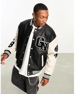 Bershka Varsity Faux Leather Jacket - Black