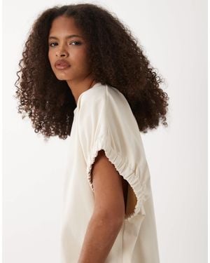 ARKET Rich Cotton Short Elasticated Sleeve Top - Natural