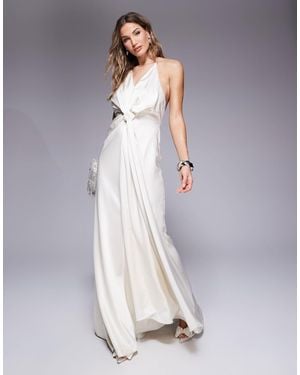 Jarlo Halter Neck Drape Satin Maxi Gown - Gray