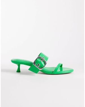 ASOS Happy Oversized Buckle Detail Heeled Mule Sandals - Green