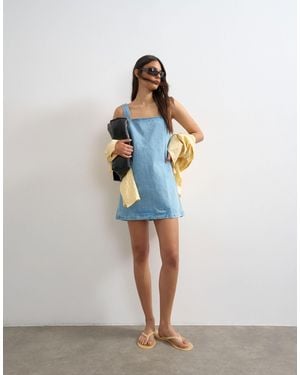 TOPSHOP Denim Square Neck Pinny Dress - Blue