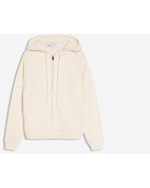 Bershka Cable-Knit Zip-Up Cardigan - White