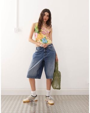 Collusion Denim Skater Jorts With Contrast Stitch - Blue