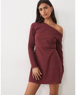 ASOS Supersoft Slash Neck Long Sleeve Mini Dress - Red