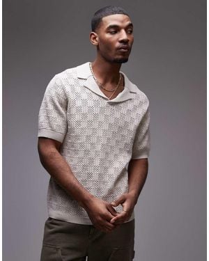 TOPMAN Crochet Pattern Polo - Grey