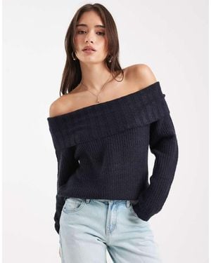 Wednesday's Girl Soft Oversized Off-shoulder Jumper - Blue