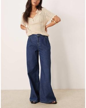 Mango Pleat Front Fluid Straight Leg Jean - Blue
