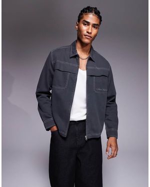 ASOS Boxy Relaxed Shirt With Chest Embroidery - Grey