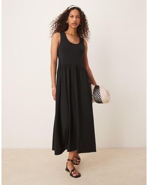 ASOS Ruched Scoop Smock Midi Dress - Black