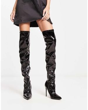 Truffle Collection Glam Over The Knee Stiletto Boots - Black