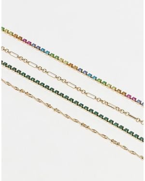 ASOS Pack Of 4 Fine Bracelets With Colored Sparkly Diamantes - White