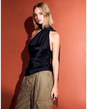 Gina Tricot Top en satin à col halter avec franges et foulard - Orange