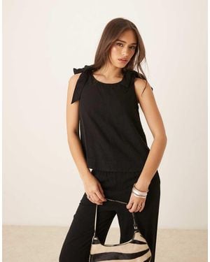 Nobody's Child Stirling Tie Shoulder Linen Look Top - Black