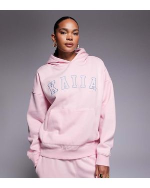 Kaiia Exclusive Cotton Rich Embroidered Logo Oversized Hoodie Co-Ord - Pink