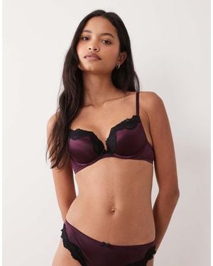 New Look Lace Trim Push Up Bra - Red