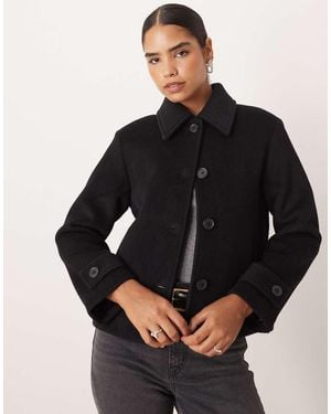 Abercrombie & Fitch Wool Blend Button Through Short Jacket - Black