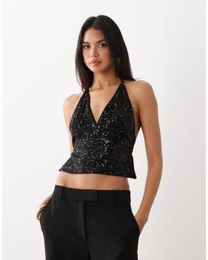 ASOS Sequin Backless Halter Neck Top - Black