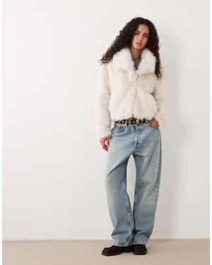 Wednesday's Girl Collared Faux Fur Jacket - Blue