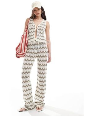4th & Reckless Wide Leg Crochet Beach Trouser Co-ord - White
