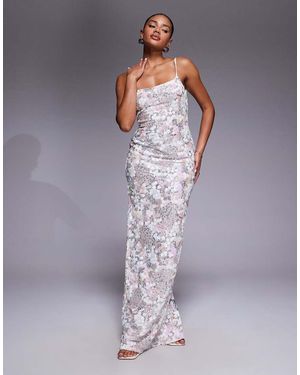 Oh Polly Artisan Sequin Cowl Neck Maxi Dress - Grey