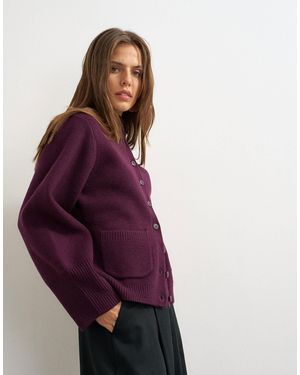 TOPSHOP Knitted Pocket Front Cardigan - Purple