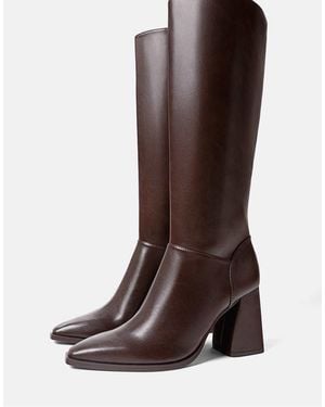 Stradivarius Wide Fit. High-Heeled Boots - Brown