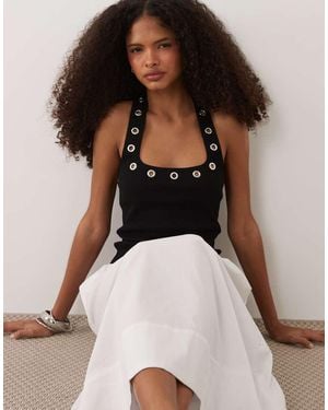 ASOS Eyelet Stud Halter Neck Top - Black