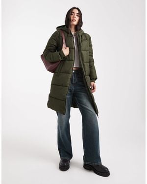 Pieces Hooded Longline Padded Coat - Green