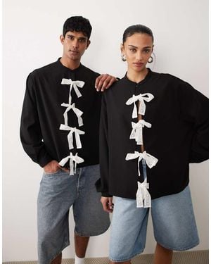 Sister Jane Unisex Bow Detail Long Sleeve Shirt - Black