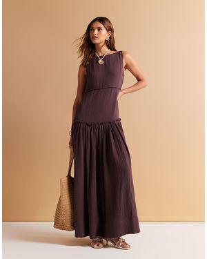 ASOS Robe longue en tissu lavé avec encolure bateau et détails cousus - chocolat amer - Neutre