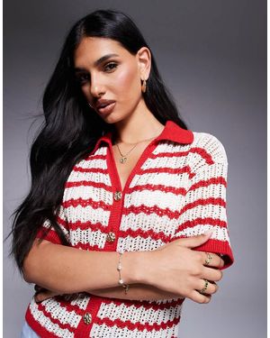 River Island Camisa A Rayas Rojas De Croché De - Rojo