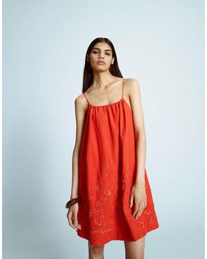 TOPSHOP Trapeze Swing Mini Dress With Raffia Embroidery - Red
