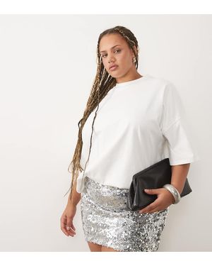 ASOS Asos Design Curve Mixed Sequin Mini Skirt - White