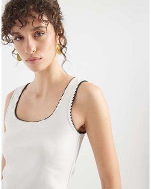 ASOS Geribbeld Hemdje Met Lage Ronde Hals En Festonsteek - Naturel